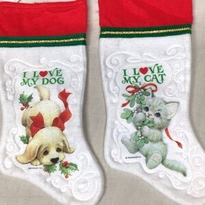 Cute Dog & Cat Holiday Stockings - Red, White, Green          Christmas lot